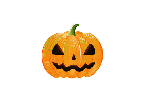 Halloween scary pumpkin made in Procreate in Watercolor technique. JPEG file. 300 DPI. Raster. RGB