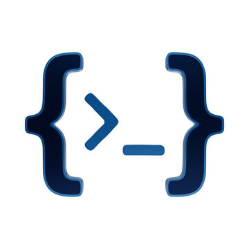 A blue glowing code bracket icon with a command prompt symbol, isolated on a white background, for programming and, software development isolated on a transparent background