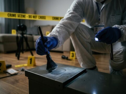 Forensic Expert Examines Evidence At A Crime Scene Investigation