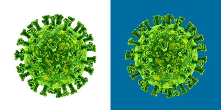 Microscopic green coronavirus structure model rendering for medical research transparent png.