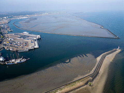 Aerial View of West-Terschelling showing the Harbor and Pier, Terschelling, Netherlands
