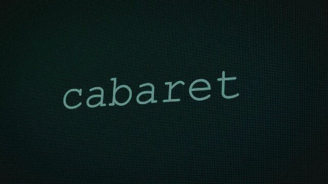 Cabaret word text typing animation on a computer screen in After Effects. Motion graphics highlight performance, entertainment, and modern digital artistic concepts.