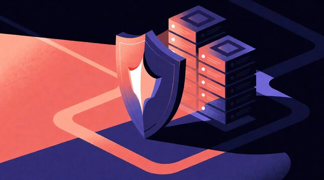 Cyber security shield protecting server infrastructure and digital data network systems