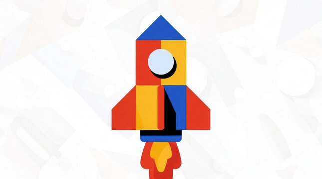Colorful flat vector rocket icon for startup business growth and space exploration concepts