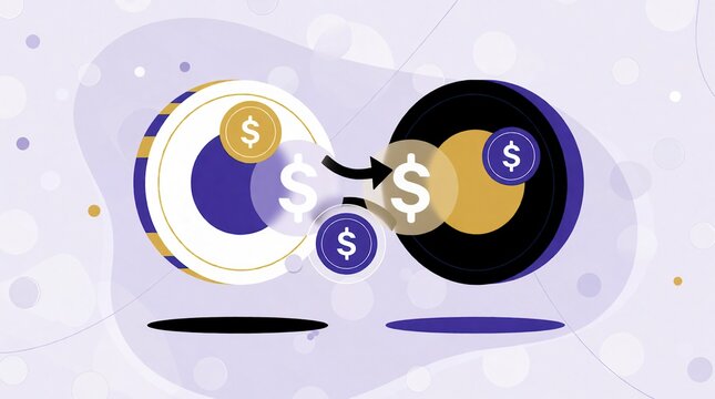 Money transfer concept with digital coins and currency exchange arrow icon illustration