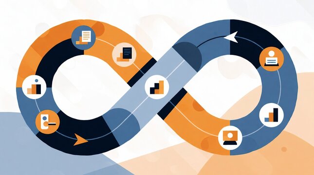 DevOps infinity loop diagram showing software development lifecycle and continuous integration.