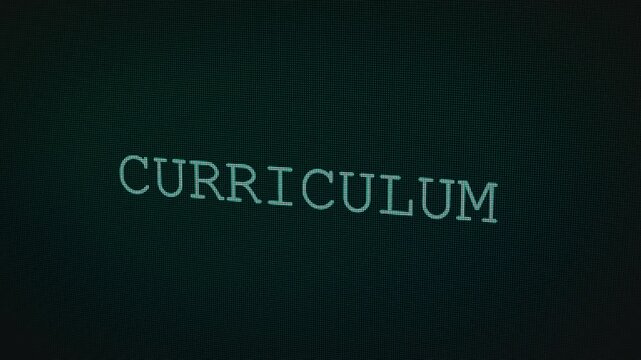 Curriculum word text typing animation on a computer screen in After Effects. Motion graphics highlight education, learning, and modern digital academic concepts.