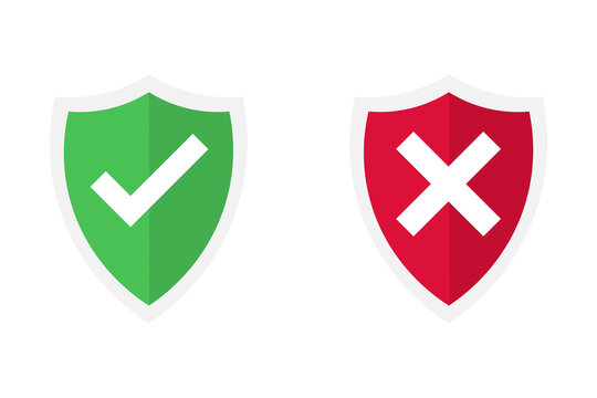 Green shield with check mark and red shield with cross mark icons for validation and error status