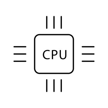 Simple black and white line icon of a computer cpu processor chip
