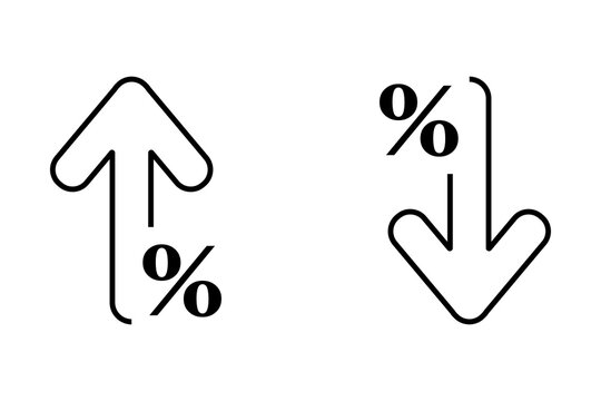 Black line icons showing percentage increase and decrease arrows for business and finance concept