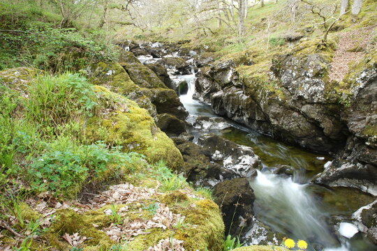 Scenic rocky river cascade at Scaur Water, Camling near Penpont, Dumfries and Galloway, Scotland, UK