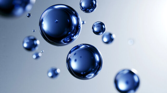 Blue Glossy Serum Bubbles Floating for Skincare Concept