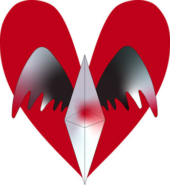 dise&ntilde;o de diamante con alas y un corazon en el fondo