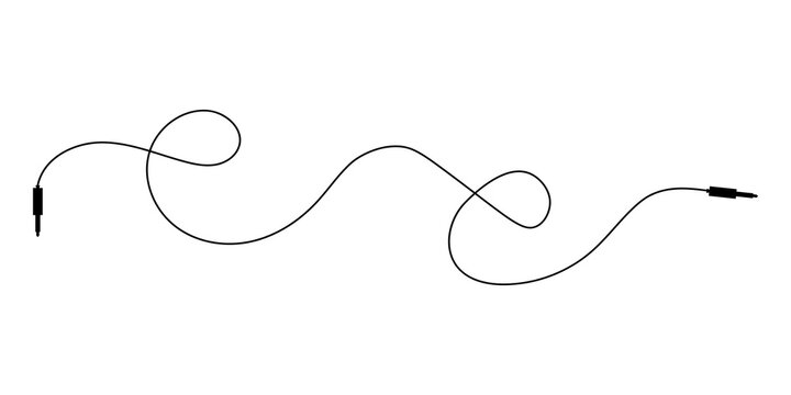 Black audio cable with jack connectors forming a wavy line shape