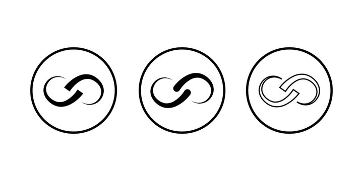 Three black infinity loop symbols inside circles on a clean design set