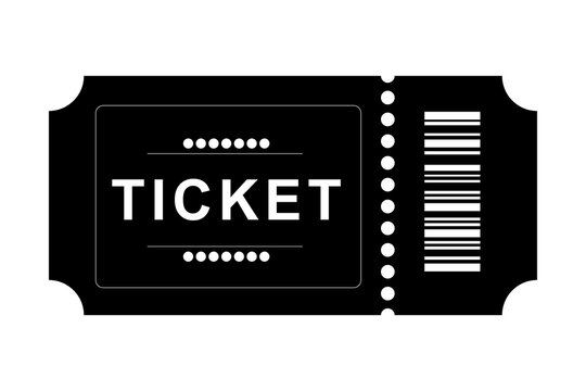 Black admit one ticket icon with barcode for cinema or event entry
