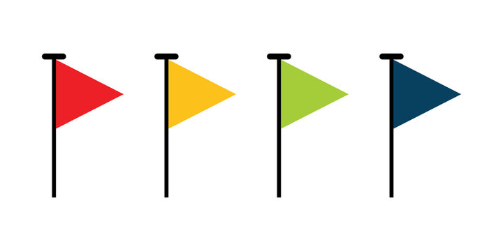 Set of four colorful triangle flag icons on poles for marking and navigation