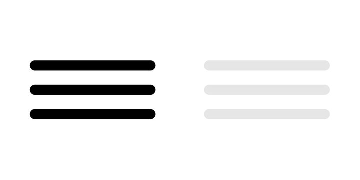 Hamburger menu icon set with black and grey lines for website or mobile application interface design