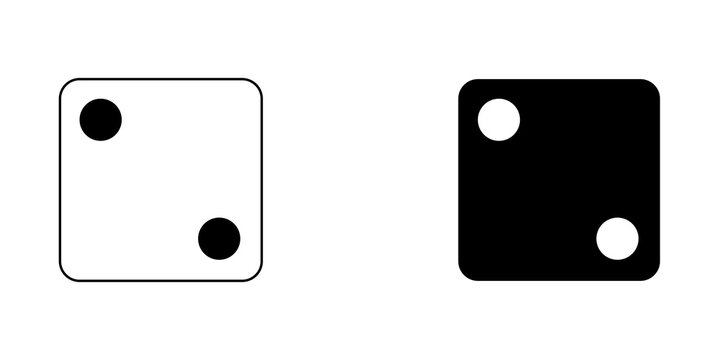 Black and white dice icons showing number two in flat minimalist style