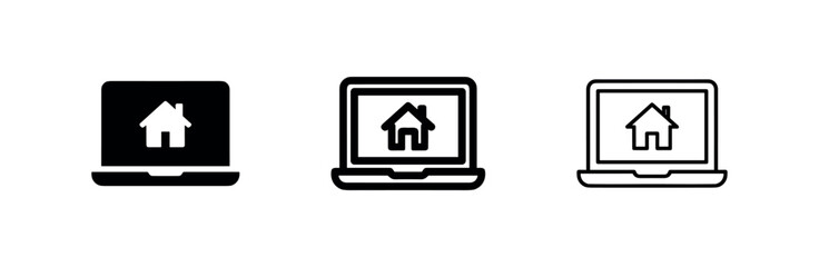 Fototapeta premium Laptop with House Icon on Screen Representing Remote Work and Real Estate Online