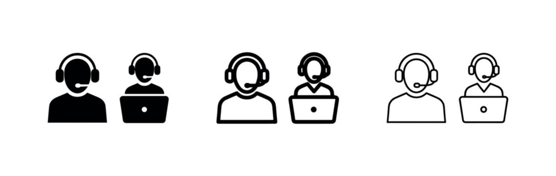 Technical Support Agent with Laptop and Headset Icon