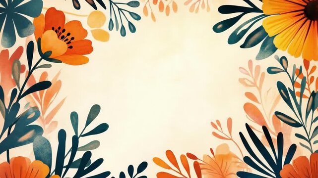 Floral border with colorful leaves and blossoms on textured background. Cinco de Mayo, Battle of Puebla Day, Mexican Heritage Festival - Latin American Cultural Celebration