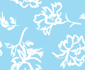Seamless pattern with silhouettes of peonies flowers painted for textile and surface design. Summer motif with dynamic botanical composition © Марина Воюш