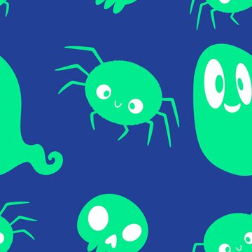 Cartoon monsters seamless Halloween spider pattern for wallpaper and fabrics and textiles and packaging and linens