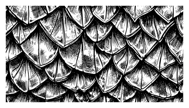 Dragon scales seamless pattern background with hand drawn engraving style for fantasy armor design
