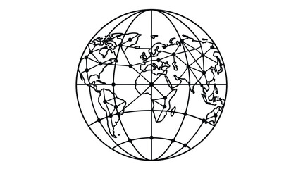 Obraz premium Globe with intricate network of connecting lines represents global connectivity and data flow in a minimalist design.