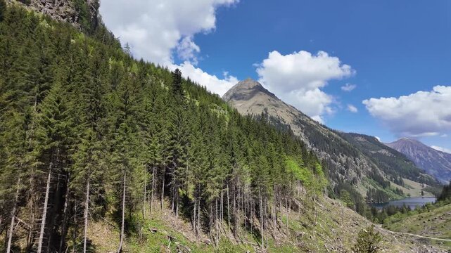 Valley with alp mountain travel destination. Scenery nature landscape. Hill and valley. Alp mountain landscape. travel destination. Nature mountain landscape of breathtaking scenery