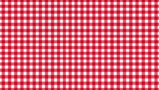 Red and white gingham pattern classic checkered tablecloth background