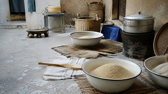 Grains in Bowls and Baskets