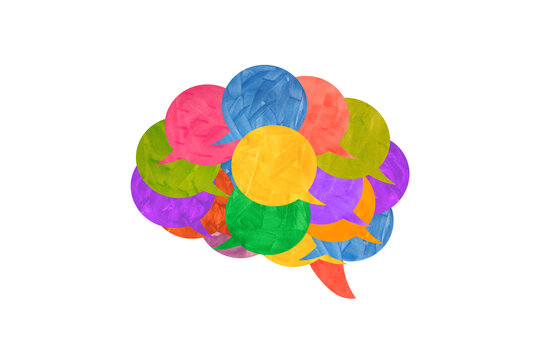 Speech bubbles forming the shape of brain. Communication and Thinking concept.