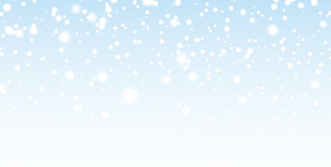 Fototapeta premium Soft snowflakes fall on a pale grey background, snow background with delicate falling snowflakes, glowing white silhouettes and soft blurred winter particles.