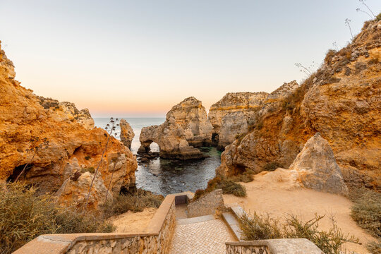 Natural Rock Arch and Caves at Ponta da Piedade Lagos Algarve Portugal