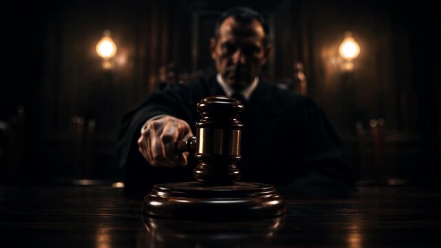 A metaphorical expression. Corrupt Judge Strikes a Biased Verdict as Justice Fades to Darkness.
