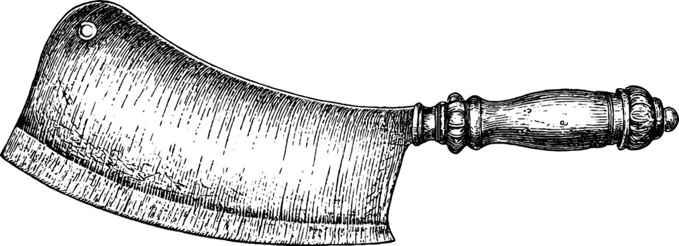 Vintage engraved butcher cleaver isolated on white background for poster and label background