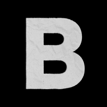 Uppercase letter B with white crumpled paper texture isolated on black background