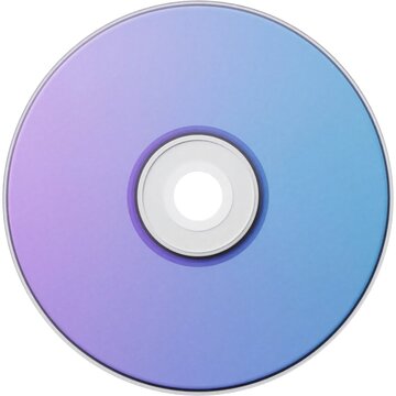 3D render of compact disc with purple, blue gradient colors. Digital storage media object for music, video, software data files. Isolated shiny CD icon on white background represents retro tech,
