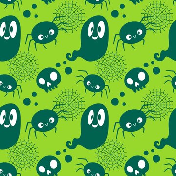 Cartoon monsters seamless Halloween spider pattern for wallpaper and fabrics and textiles and packaging and linens