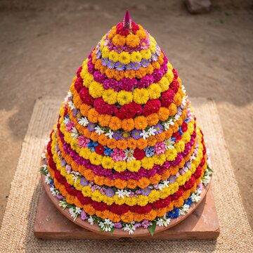traditional bathukamma floral stack for telangana festival celebration - ai generated