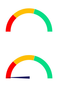 Colorful gauge chart icons with red, yellow, and green gradient. Meter display, progress gauge, performance indicator, speedometer concept vector illustration isolated on transparent background. PNG
