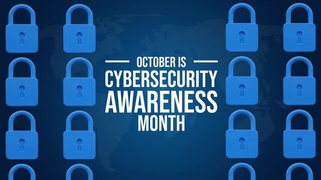 4k 3d cybersecurity awareness month animation featuring moving blue locks and animated text for security, privacy, protection, and technology campaigns