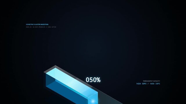 Futuristic 3D Isometric Loading Bar with 50% Progress