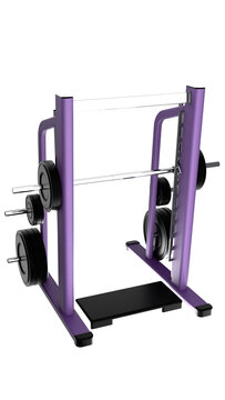 Gym Smith machine with weight plates, on a transparent background. Gym machine for squats and presses, on a transparent background.