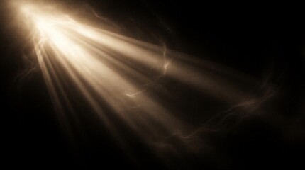 Obraz premium Golden light beams pierce dark space creating ethereal wisps and subtle glows. Abstract rays cut through shadow with smoky textures, a divine or cosmic effect for backgrounds.