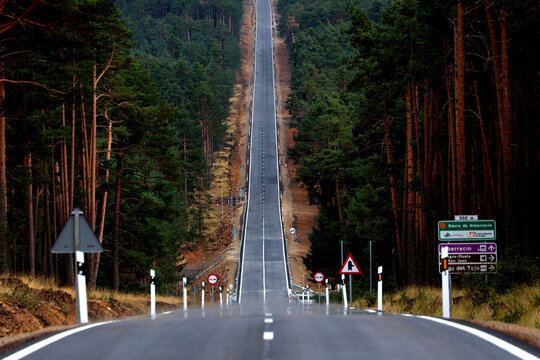Steep Forest Road Rising Through the Sierra de Albarracin near Orihuela del Tremedal, Spain