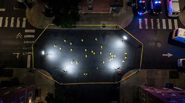 Crime Scene Tape Aerial View Perimeter Police Evidence Overhead Urban