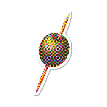 Olive with toothpick halftone vector illustration